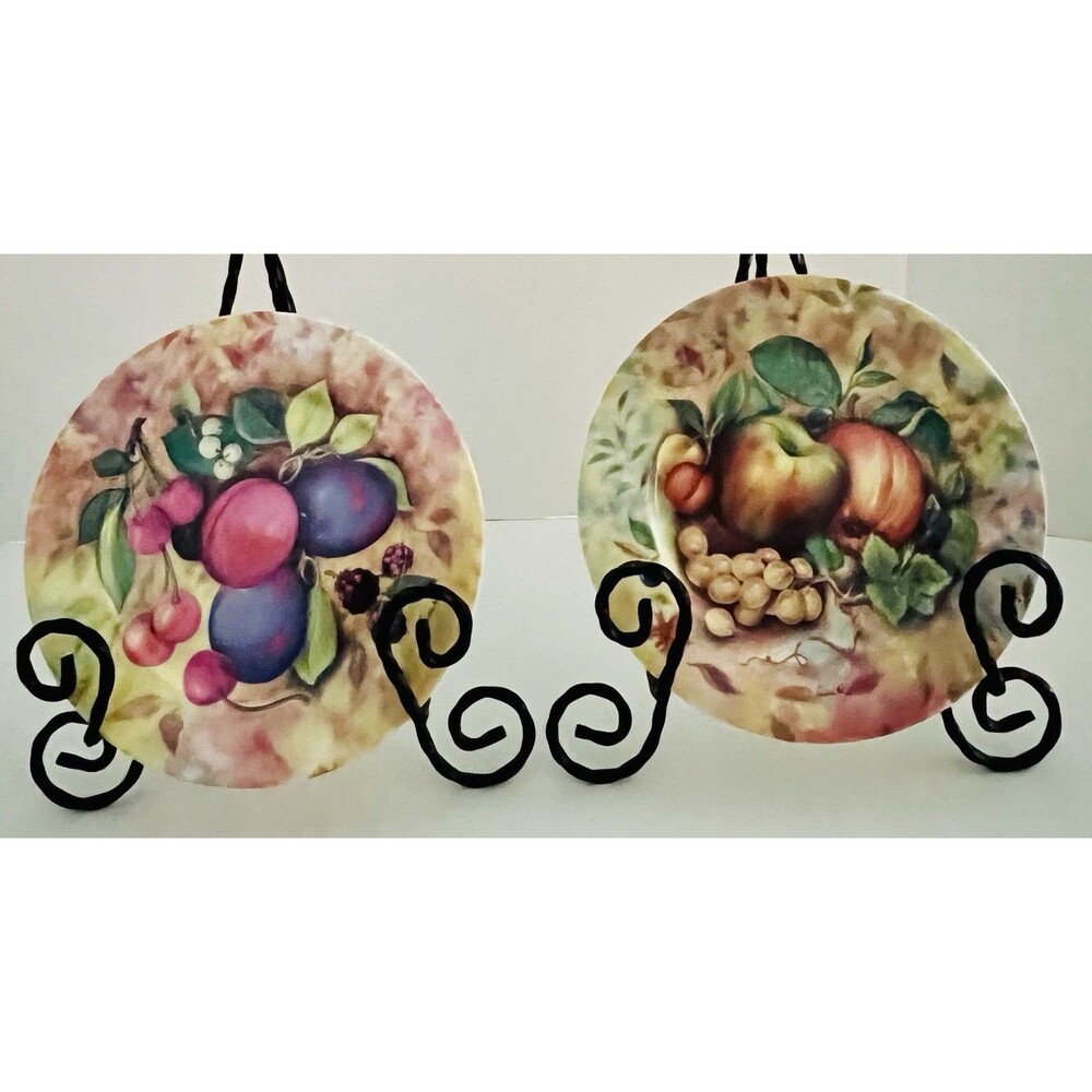 2 Porcelain Fruit Plates From The Email de Limoges 7.5 Inches Vintage France